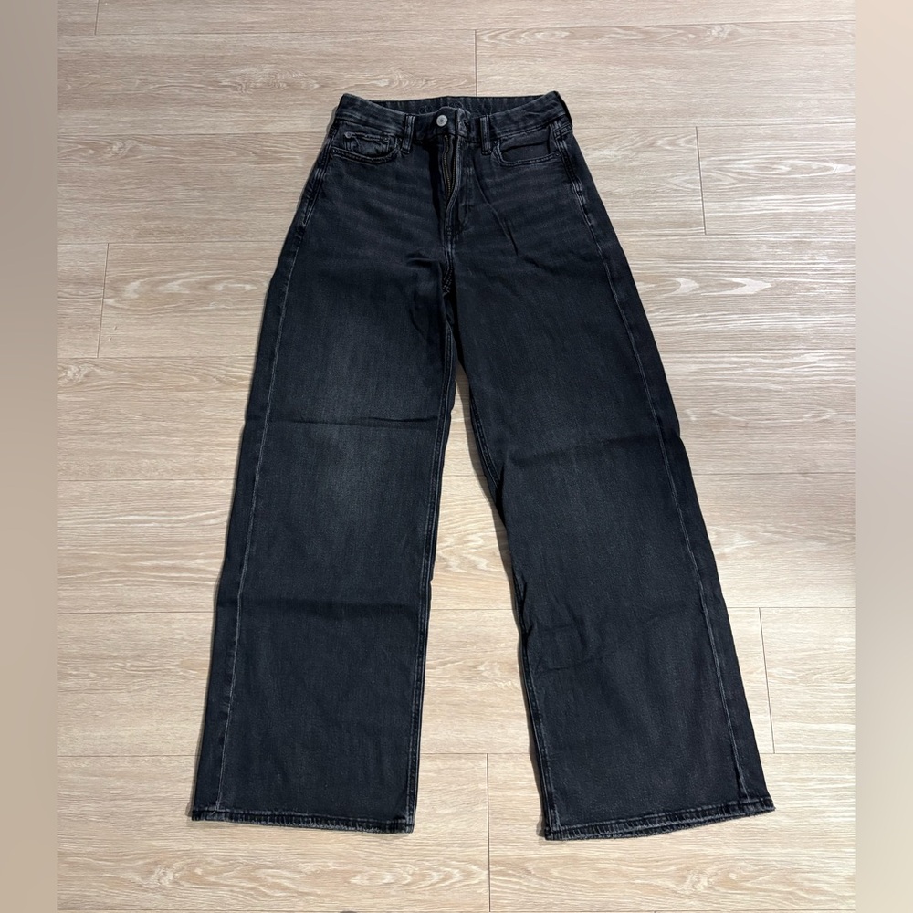 American Eagle Outfitters Black Curvy Super High Rise Baggy Wide Leg Jeans